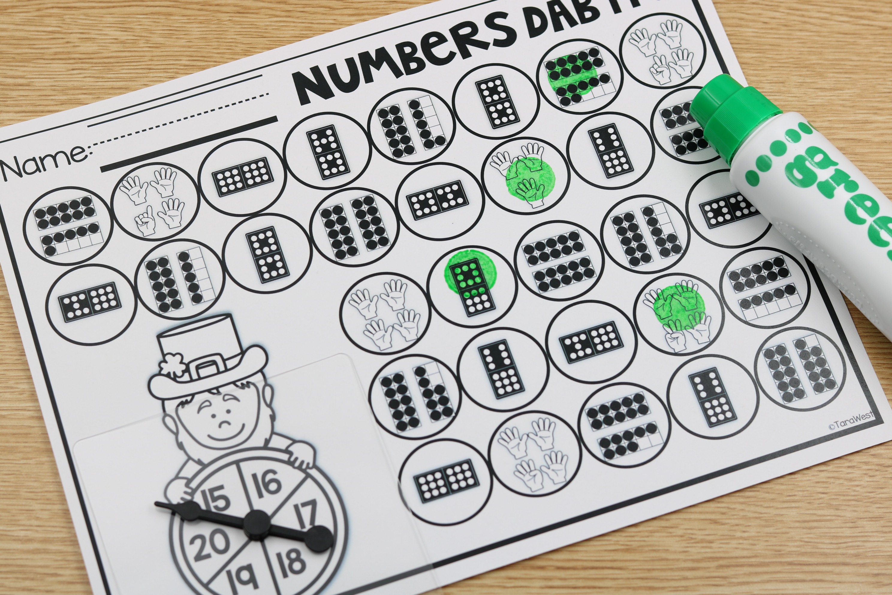 March St Patrick’s Day math spin and dab printable