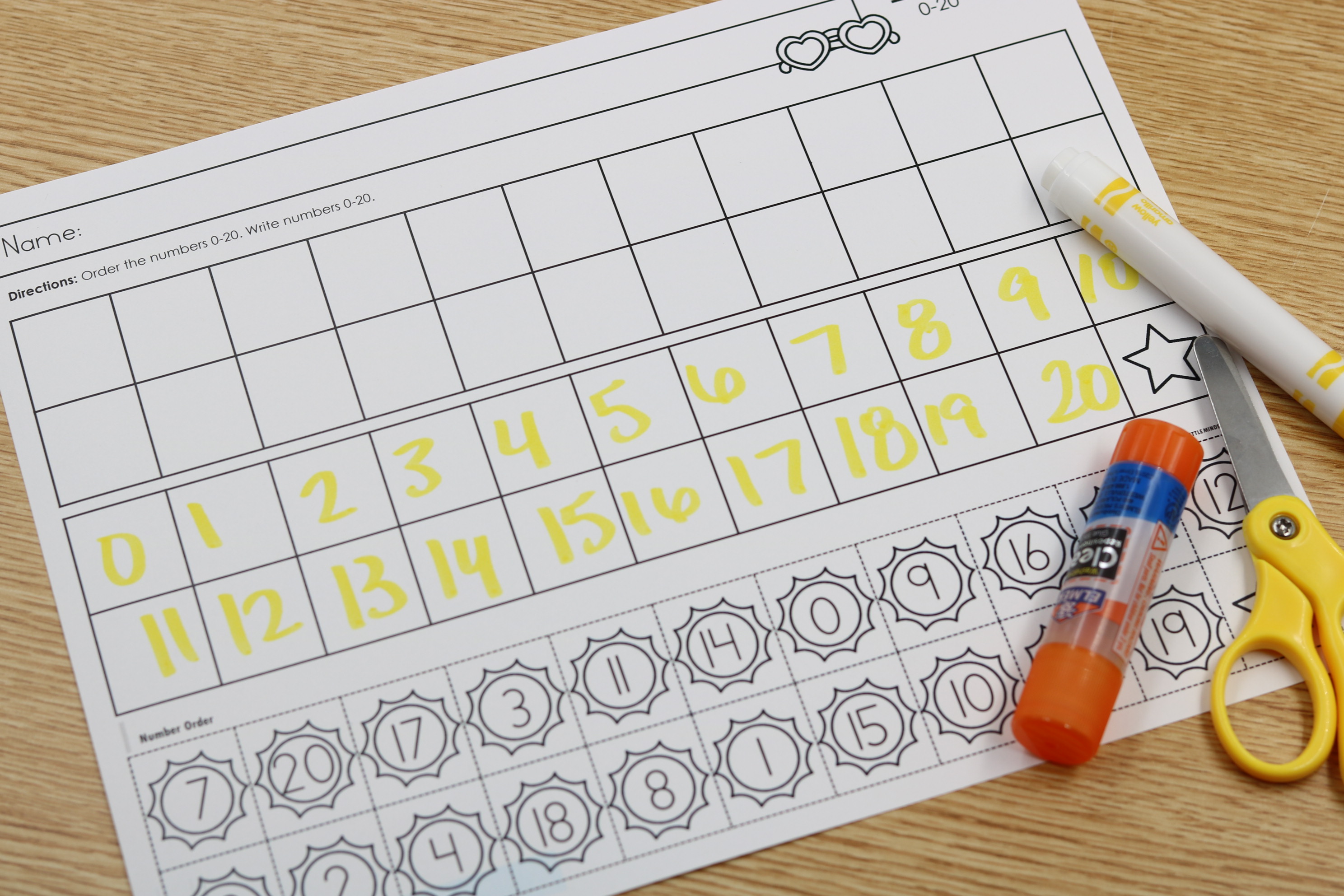 May number sense freebie number ordering printables sun themed math centers
