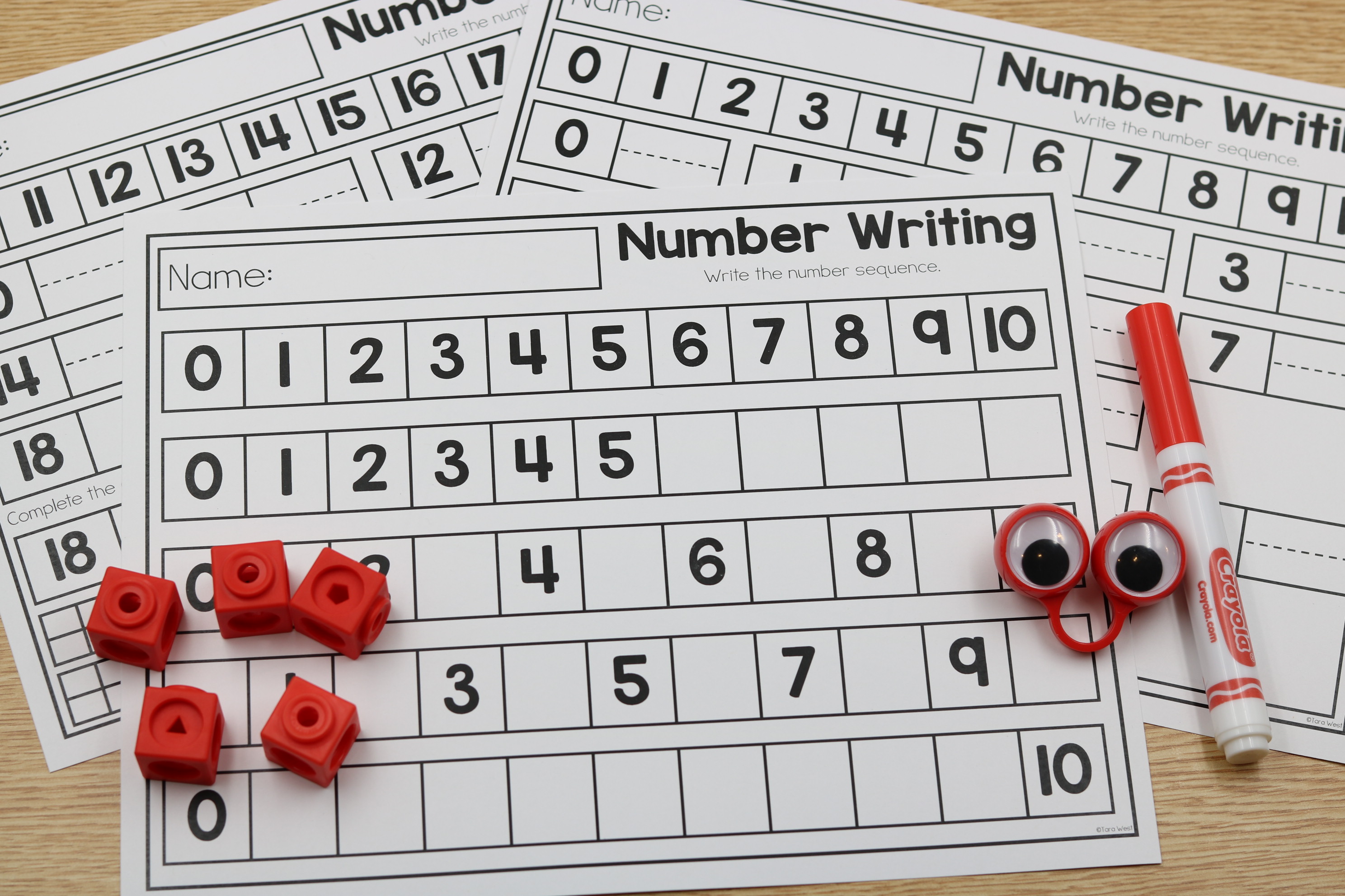 free number writing worksheets 0-20 for kindergarten