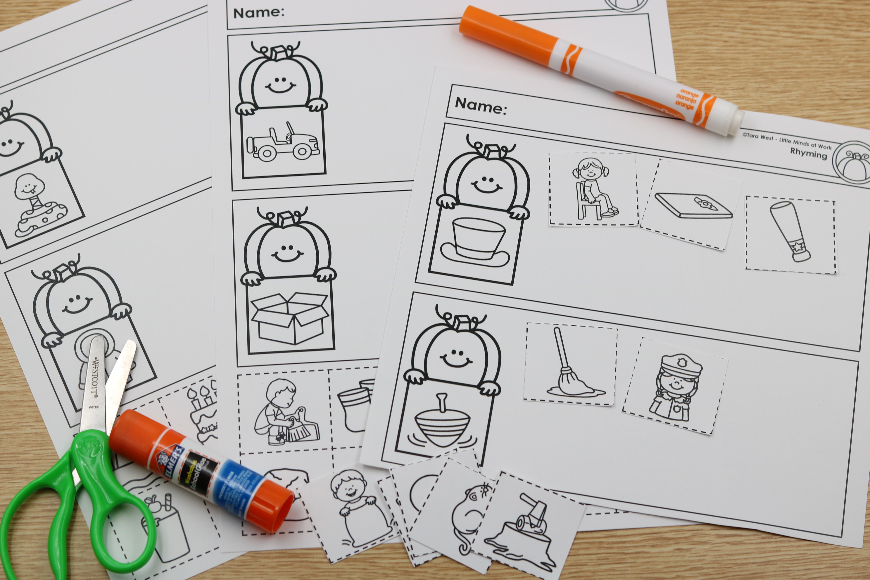FREE October Rhyming Cut and Paste Printables