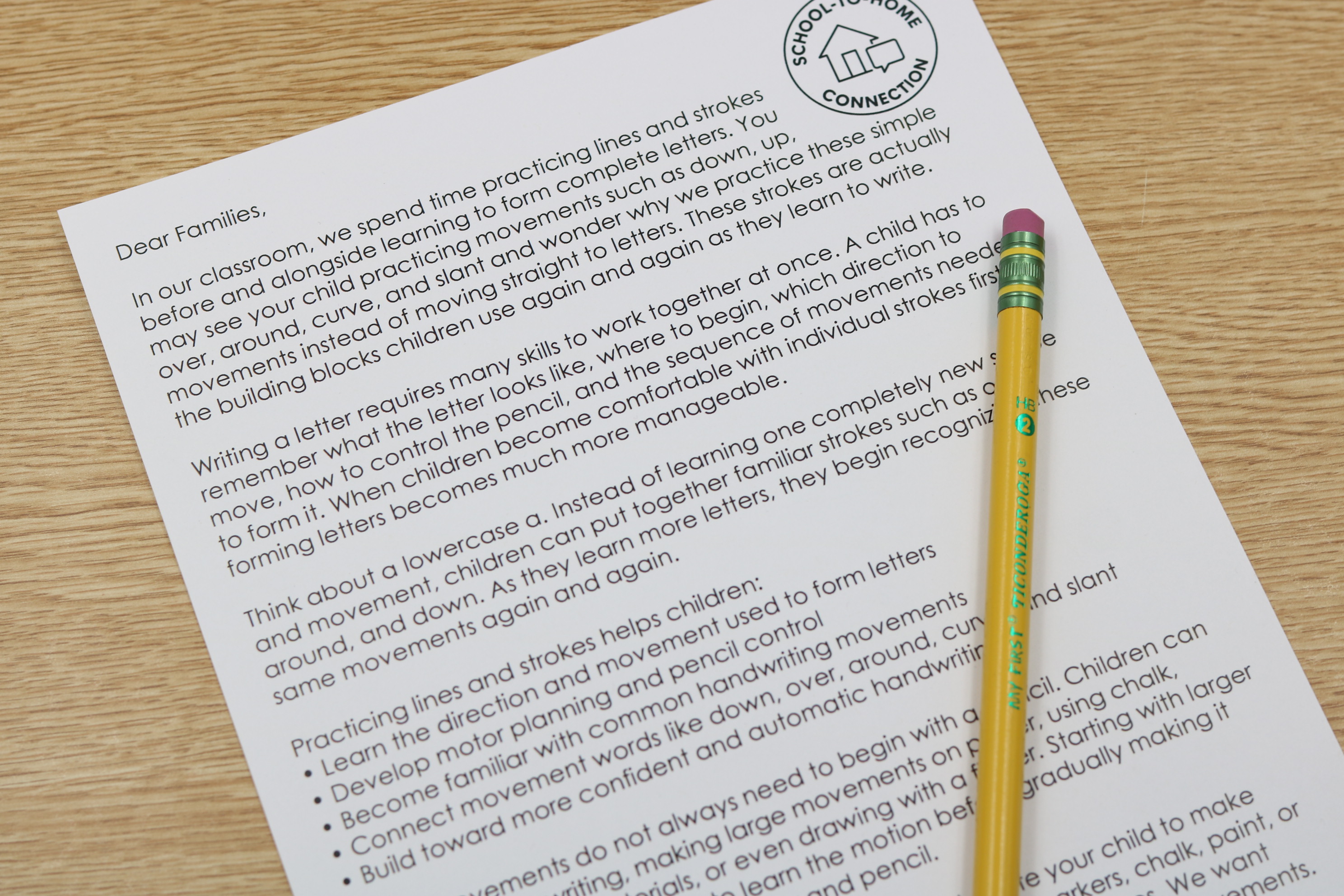 free writing strokes School-to-Home Connection parent note